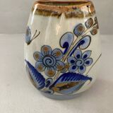 Mexican handcrafted ceramic vase signed bird flower