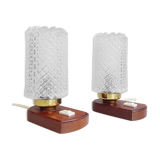 Paire de lampes de chevet avec base en bois