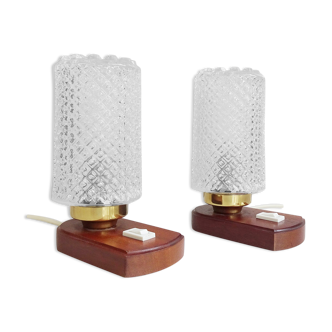 Paire de lampes de chevet avec base en bois