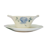 Saucière Digoin Sarreguemines blue Rose porcelain pattern "Cannes"
