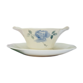 Saucière Digoin Sarreguemines motif de Rose bleu Porcelaine Modèle "Cannes"