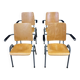 Set of 4 school armchairs with high wooden backs and anthracite grey legs, Netherlands