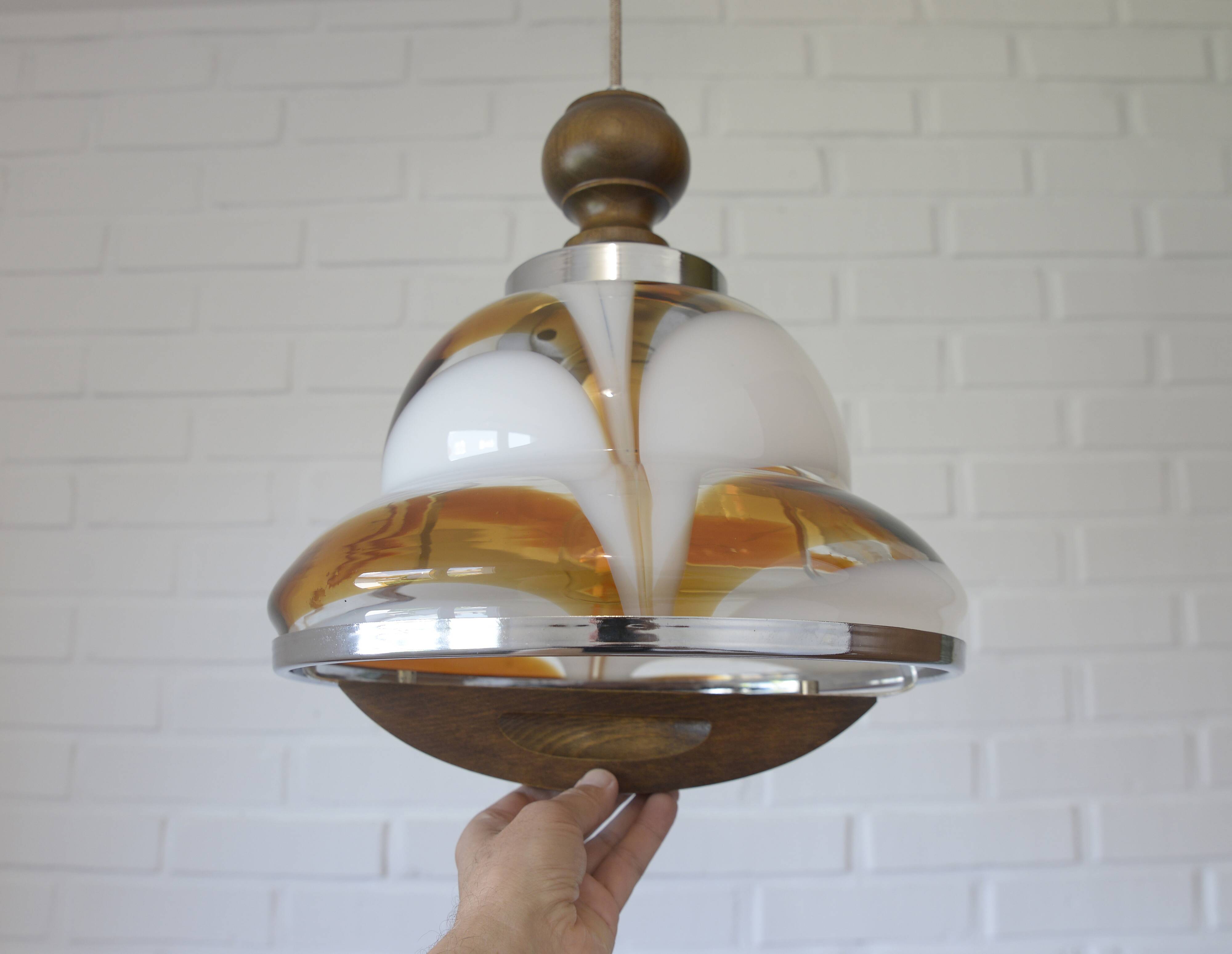 Vintage Murano Style Pendant Light | Hand Blown Opaline Glass | Mazzega Style | Mid Century Modern | Restored Yugoslav Chandelier