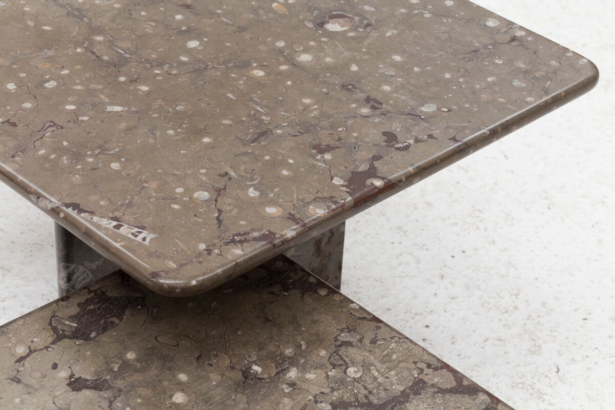Ensemble de 3 tables basses carrées en marbre fossile, design des années 1970