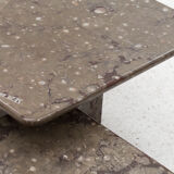 Set of 3 square, fossil marble coffee tables, 1970’s design