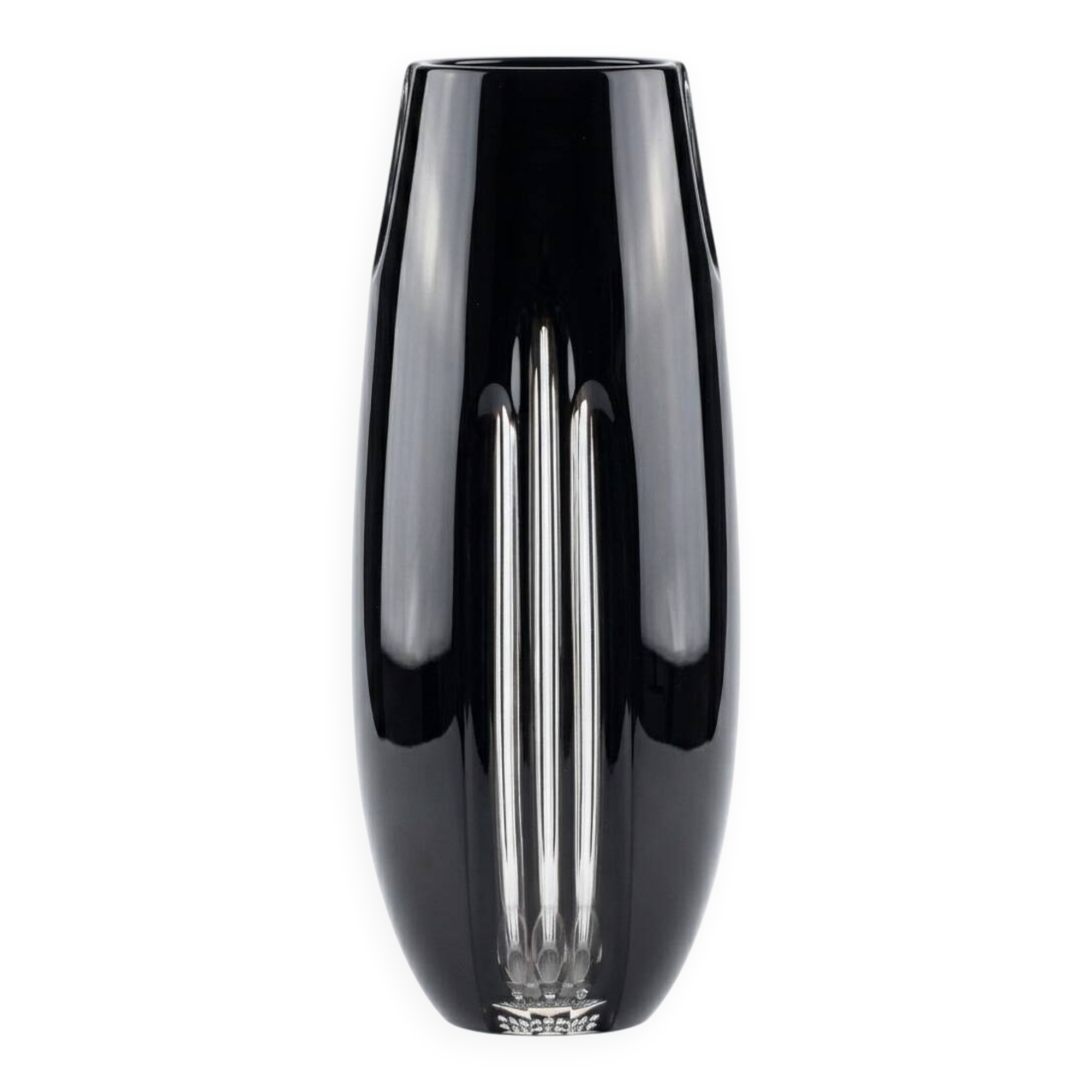 Cut black and clear crystal vase Bohemia Czechoslovakia 1970