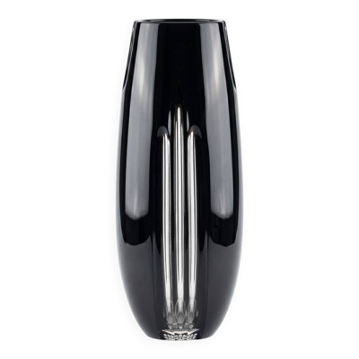 Vase en cristal noir et transparent taillé   Bohemia Tchécoslovaquie 1970