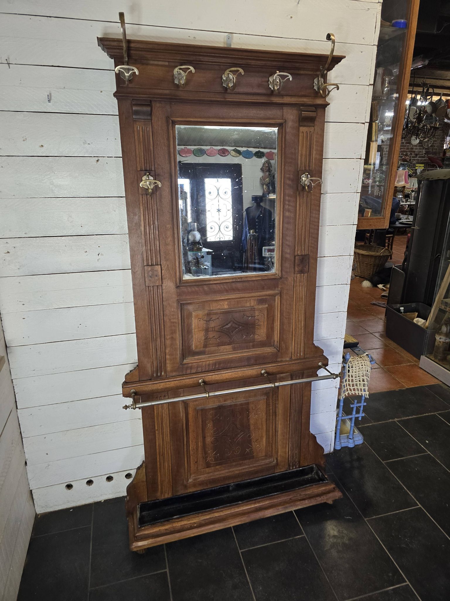 Old locker room or coat rack in walnut