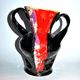 VALLAURIS ceramics Black and red enamelled vase with handle VINTAGE 1950-1960