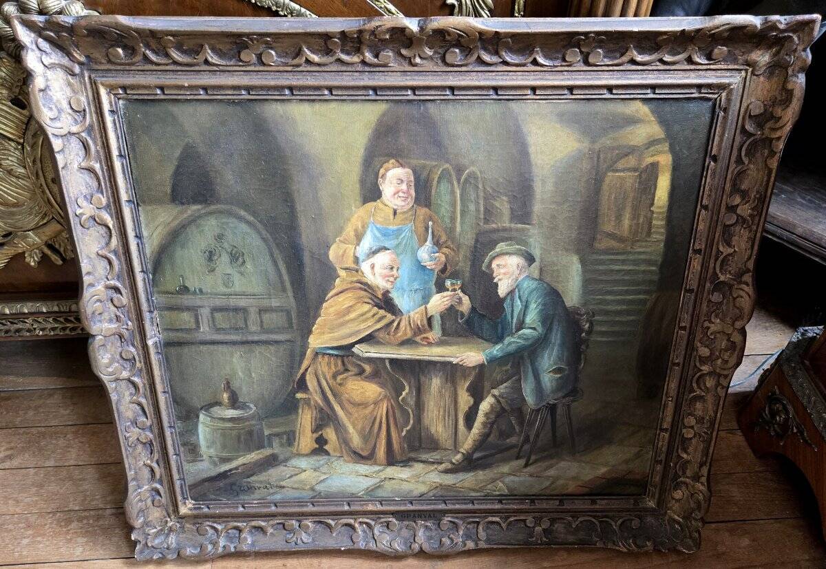 Granval: oil painting on canvas depicting a tasting scene in the cellars of a monastery.
