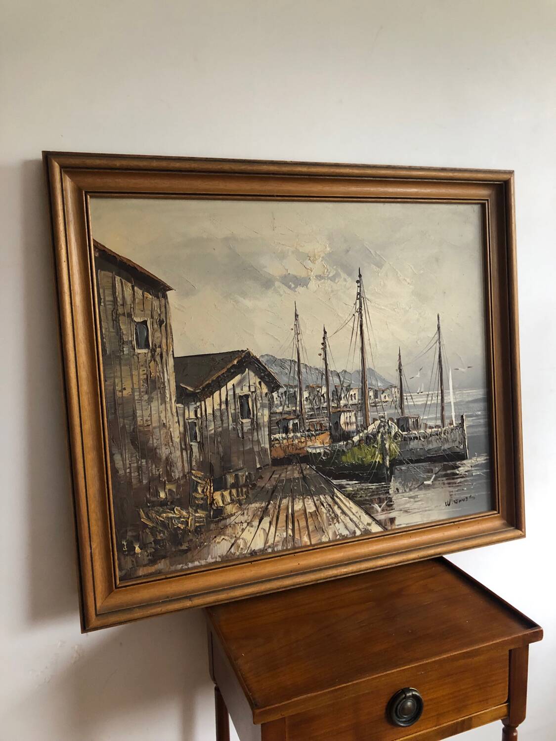 Marine painting boats in port