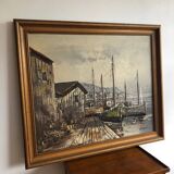 Marine painting boats in port