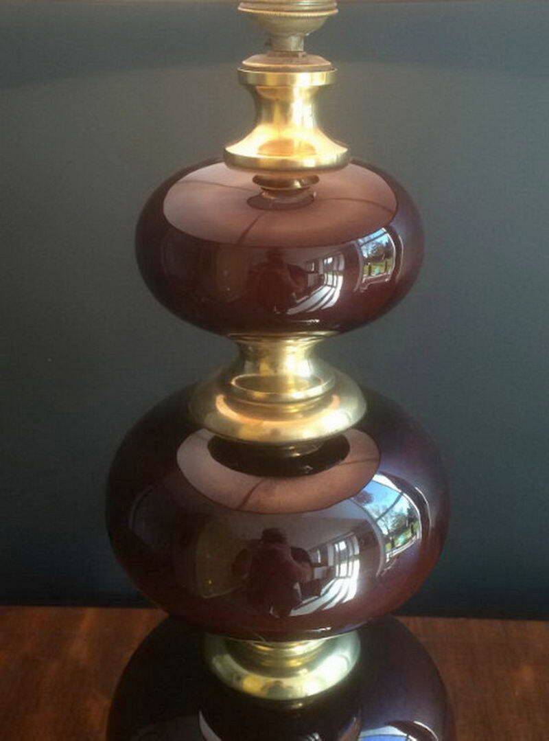 Lamp made of brass and red colored glass