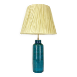 Scandinavian table lamp in porcelain stoneware lampshade raffia, Nymølle pottery, Denmark 1960s