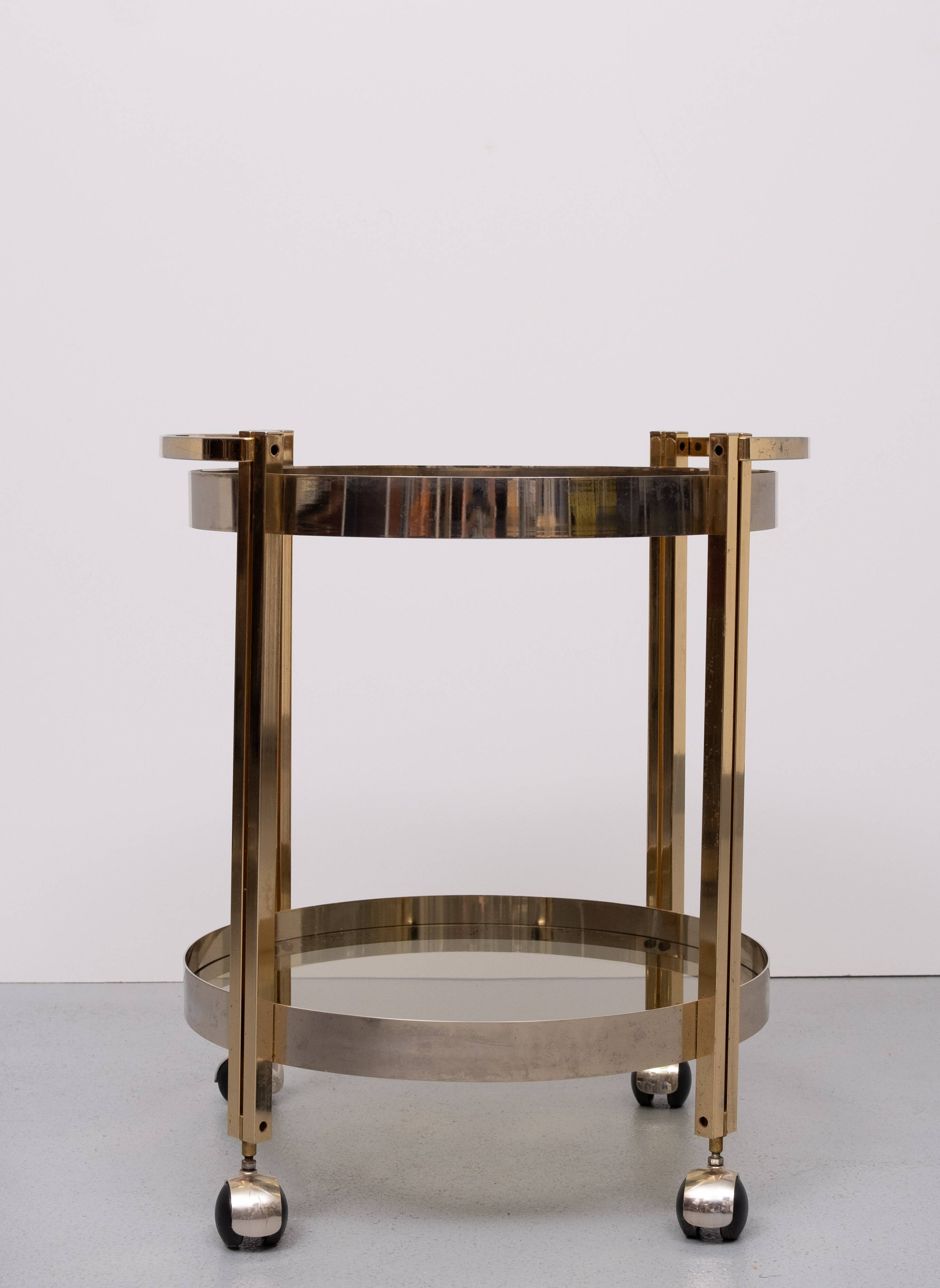 Hollywood Regency round Brass and Nickel Serving trolley 1970s