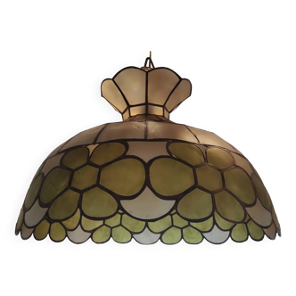 Suspension Abat-jour vintage en nacre et laiton