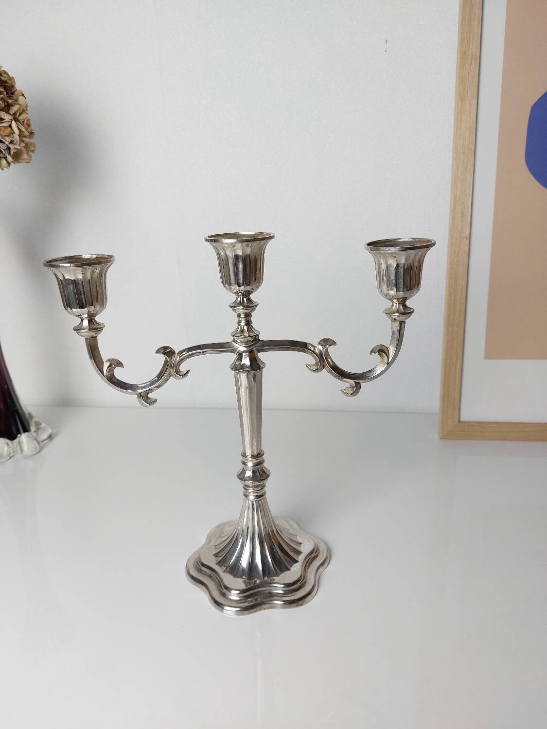 Vintage silver brass candle holder