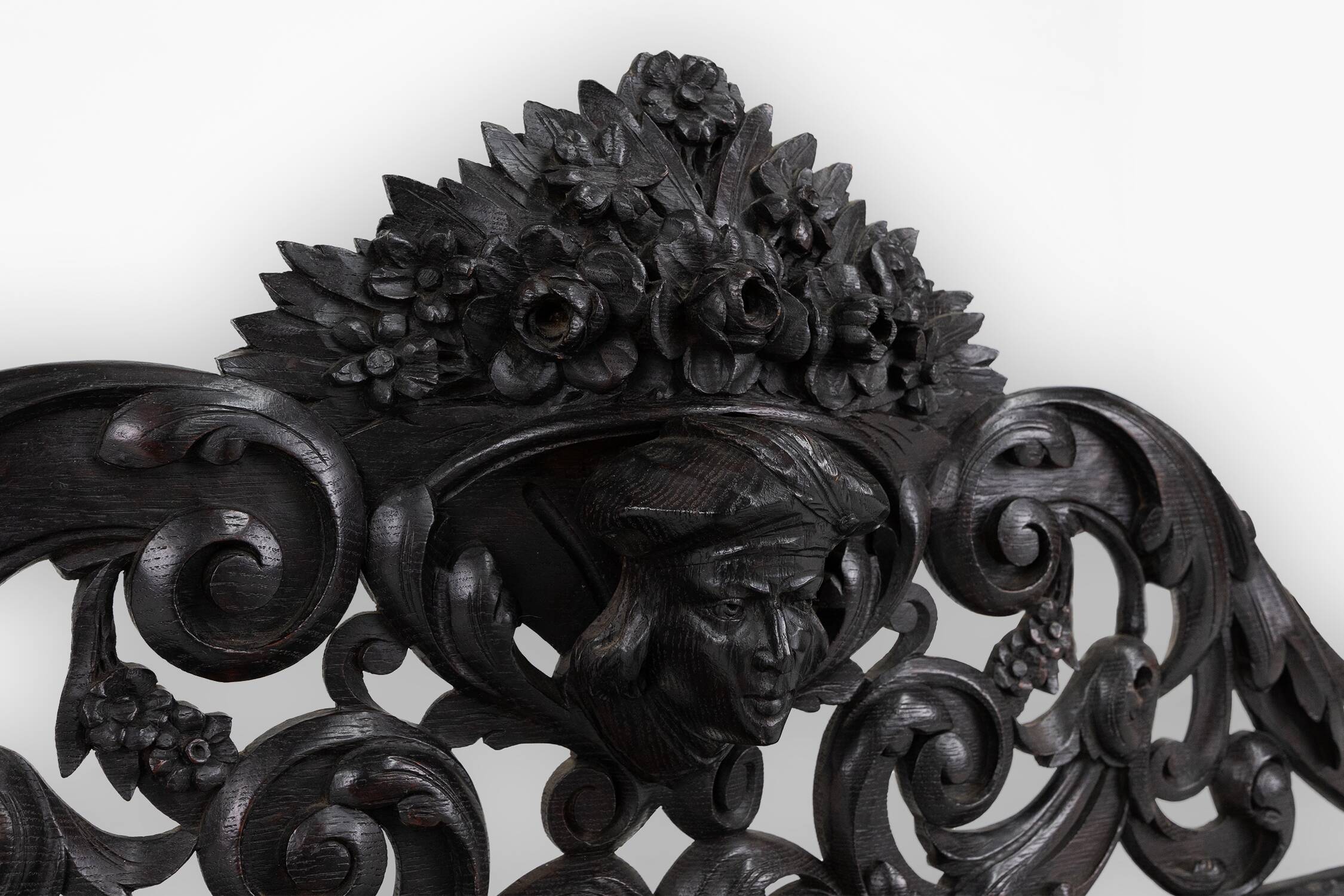 Richly carved baroque black wooden sculptured shelf, France ca. 1850