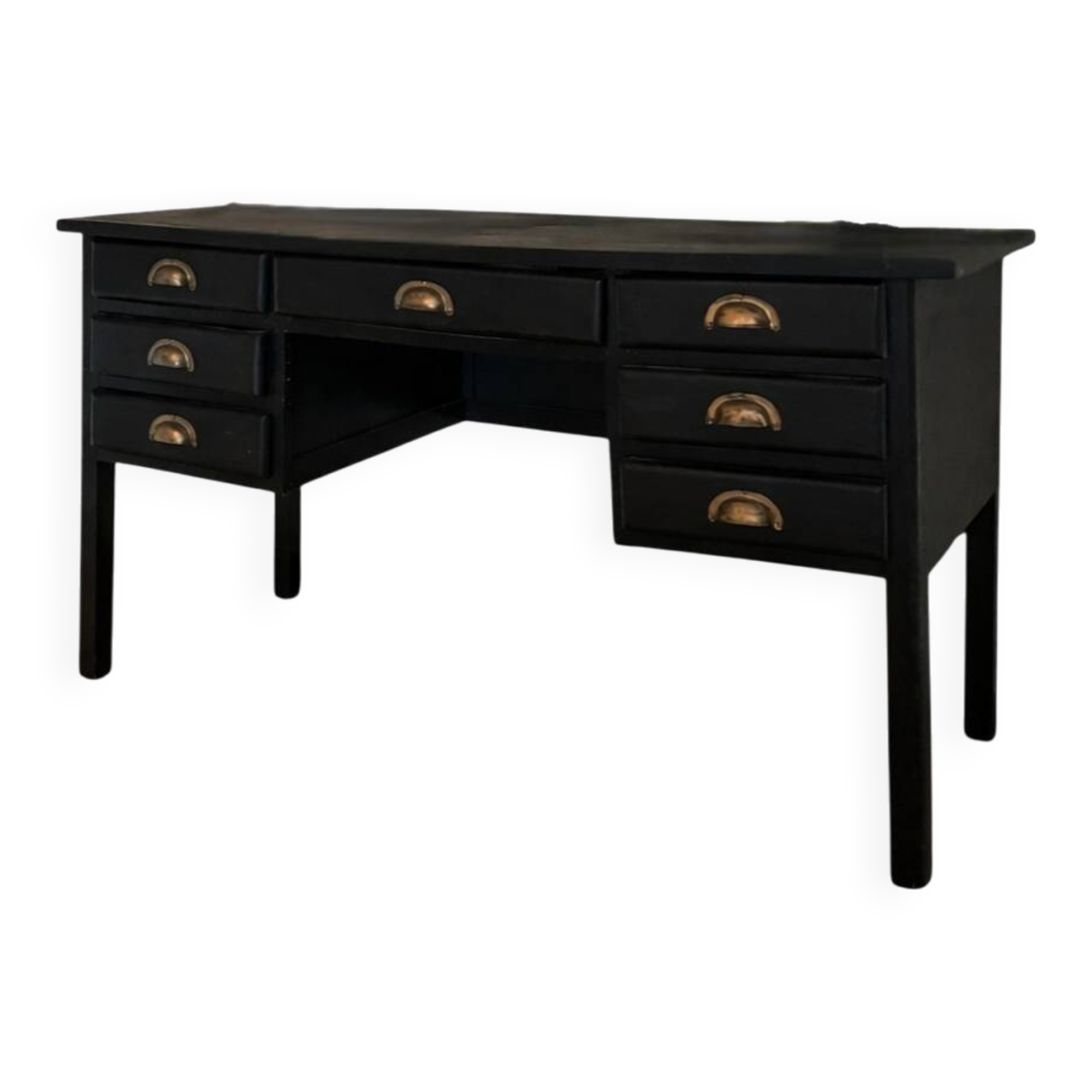 Vintage black matte wooden desk — brass finish handles — beautiful pa