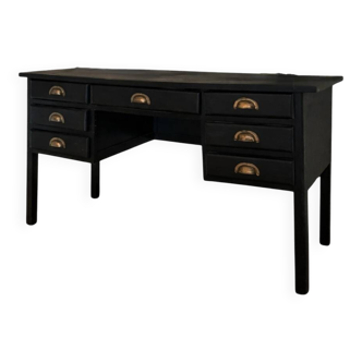 Vintage black matte wooden desk — brass finish handles — beautiful pa