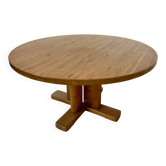 Grand table en bois massif 140 cm design années 70 scandinave vintage