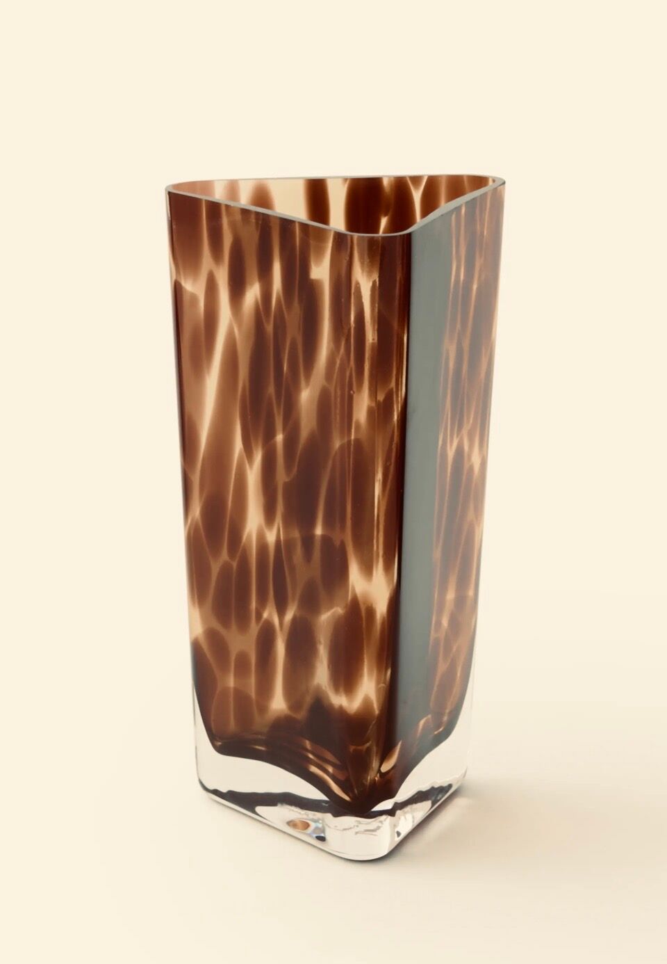 Large triangular glass vase