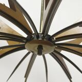 Sputnik chandelier 8 lights copper, teak & brass, Italy 1960s