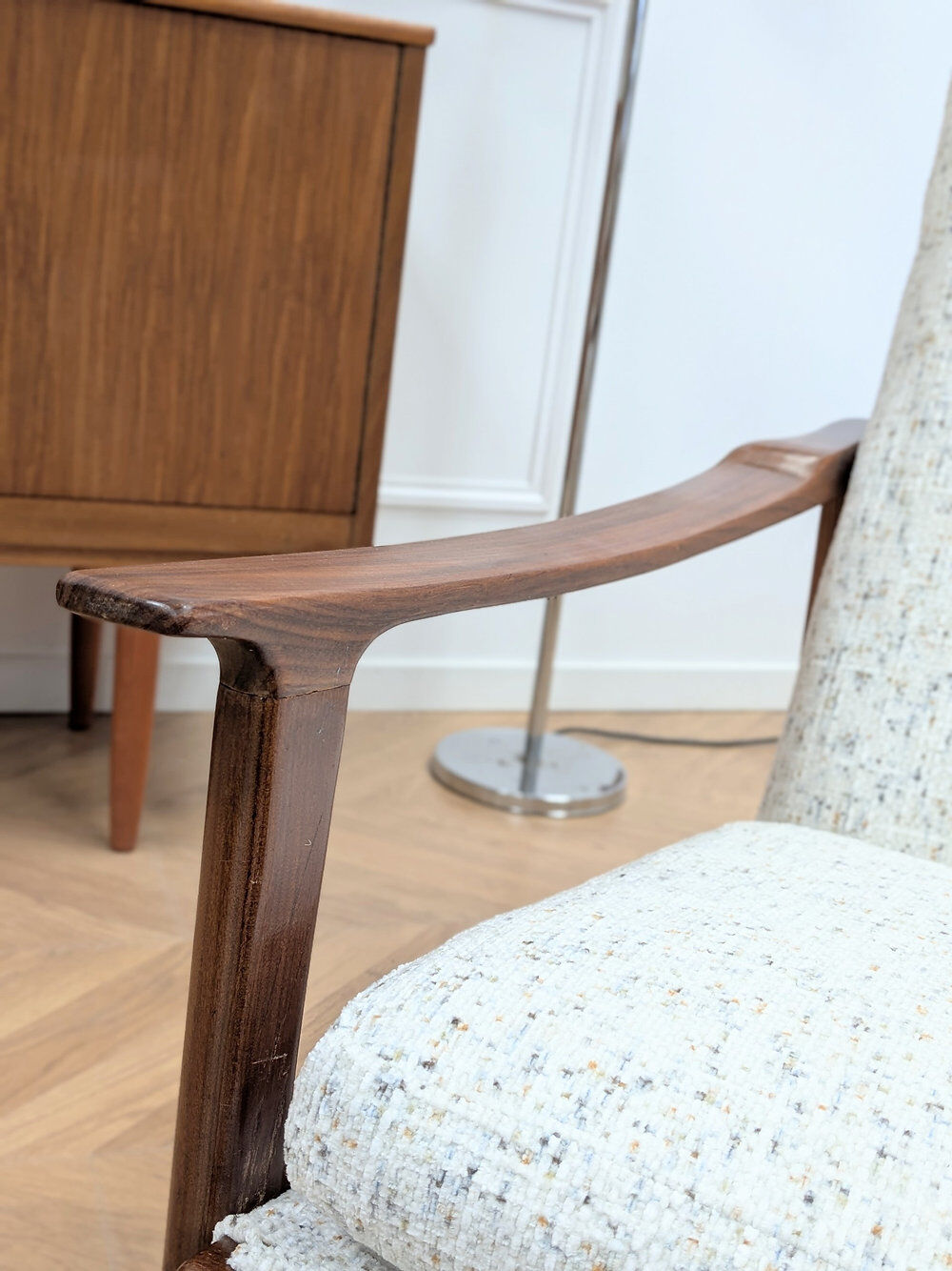 Vintage reupholstered Scandinavian armchair