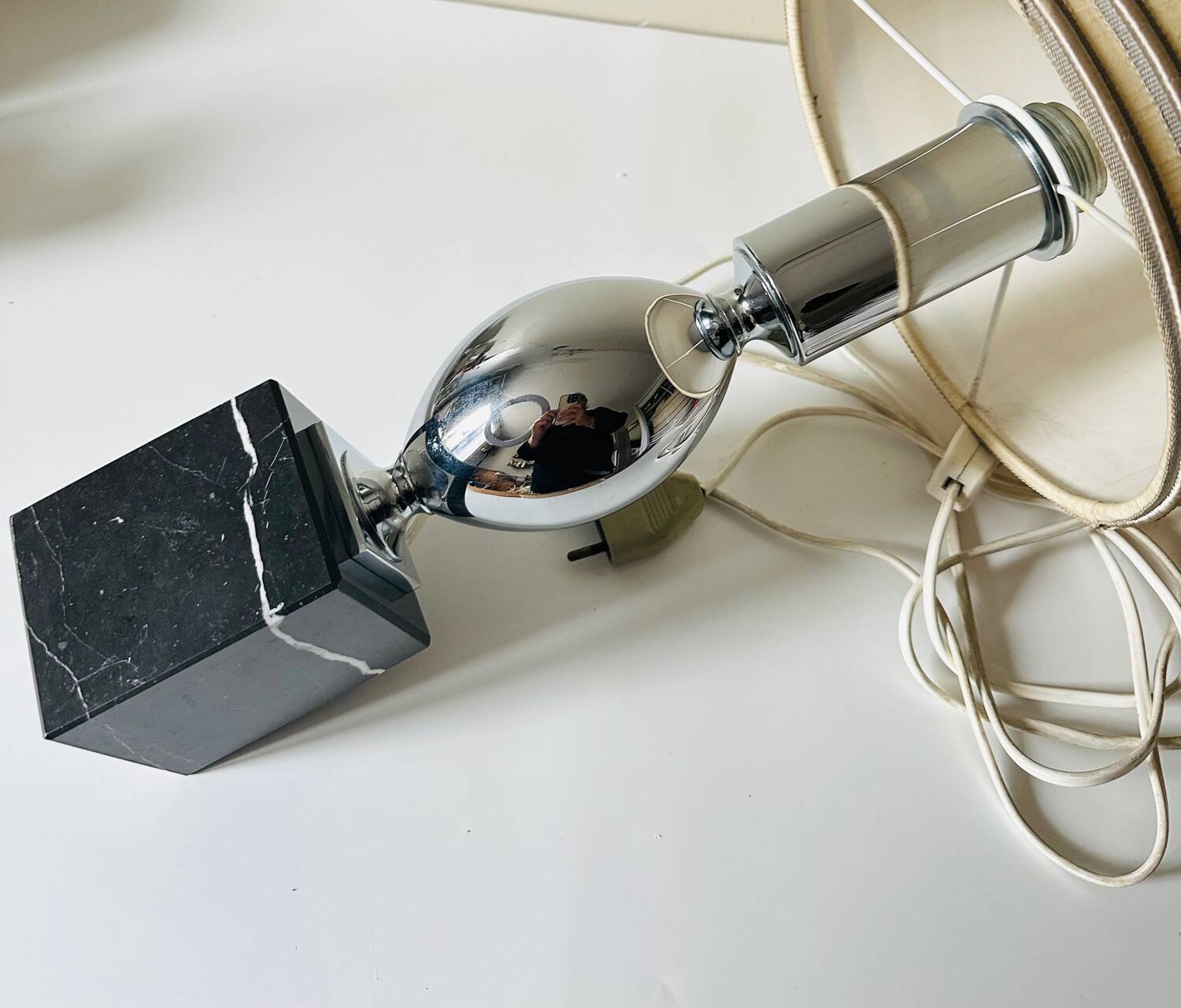 Vintage 70s metal and marble lamp