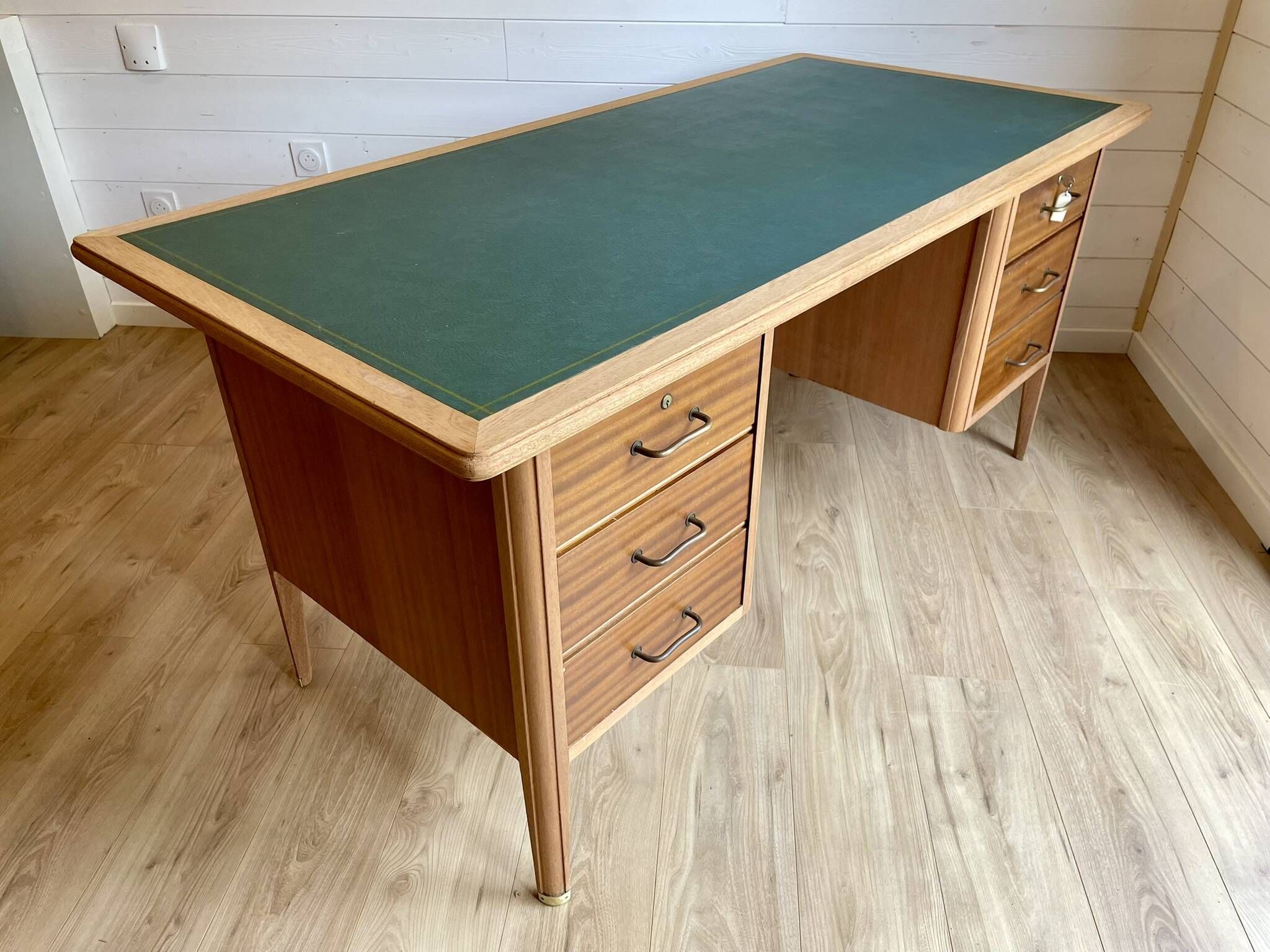 Vintage Mid-Century brass sabot ministerial/management desk