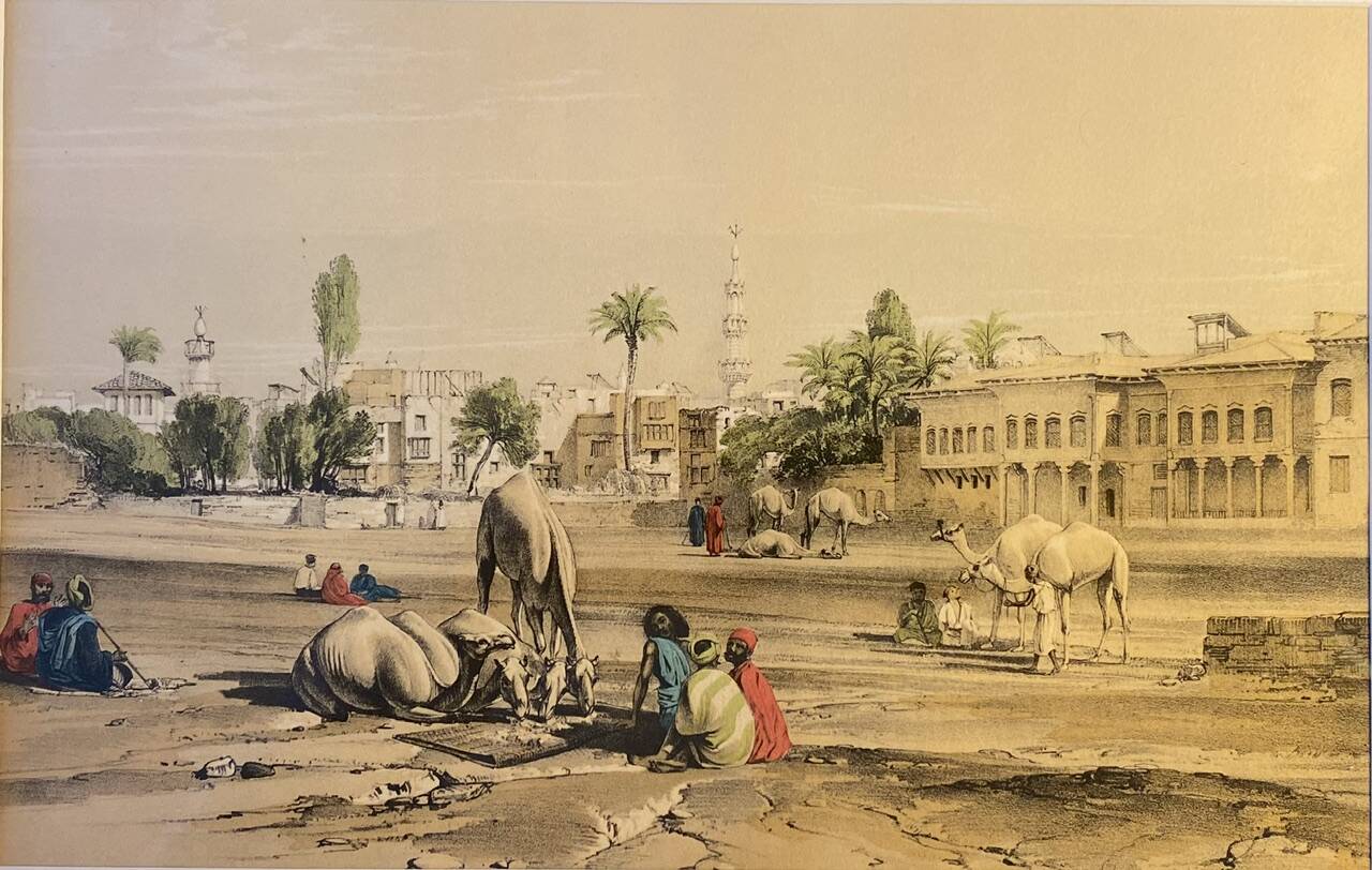 Orientalist engraving, view of the Shereef Bey Palace in Cairo, 20th century
