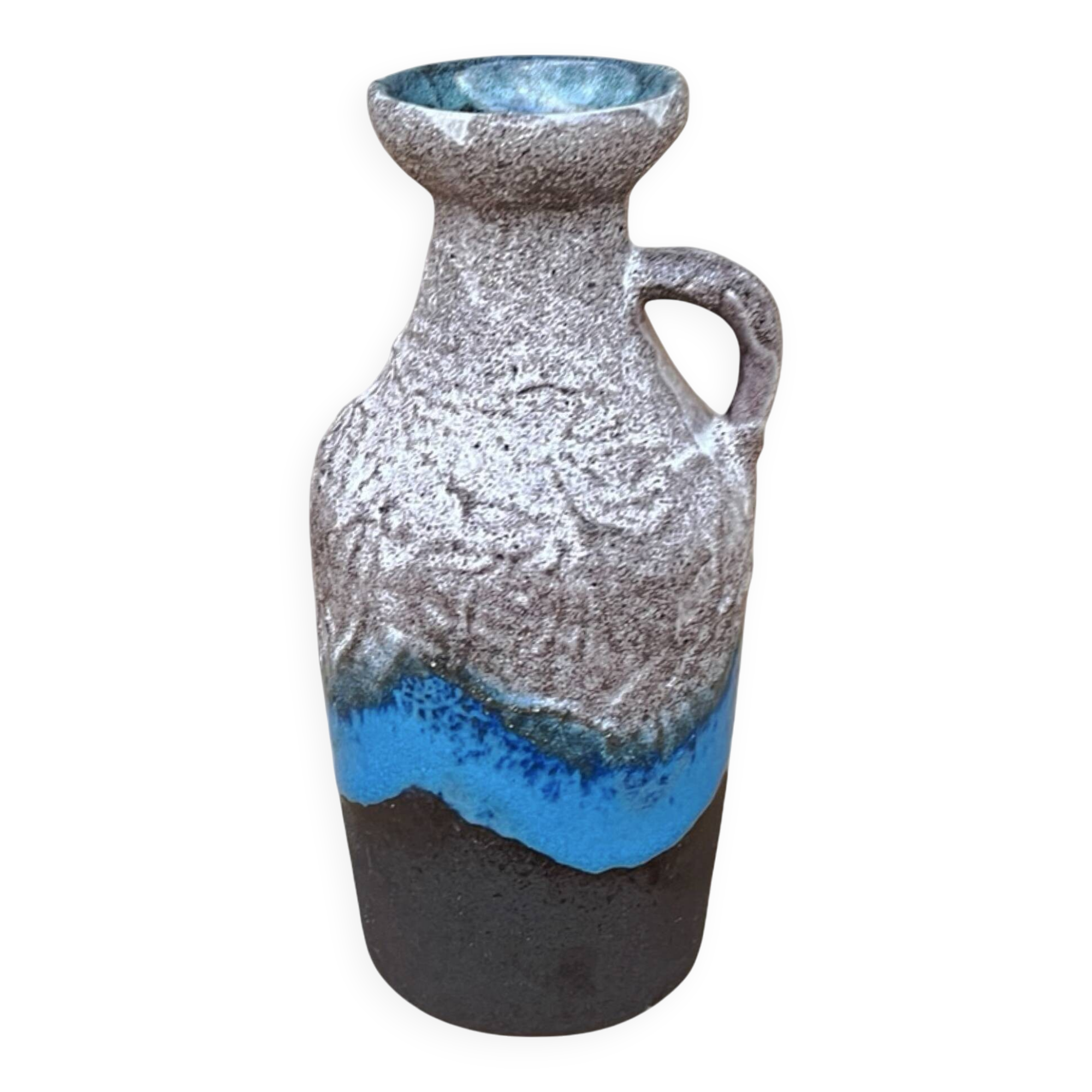 Ceramic vase with handle, fat lava, Strehla Keramik, Germany, 1970s.