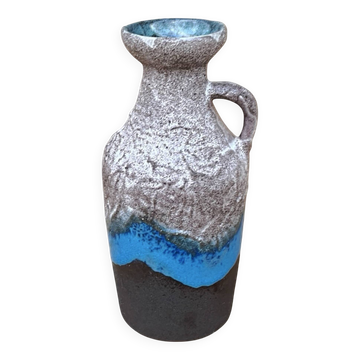 Vase en céramique avec anse, lave grasse, Strehla Keramik, Allemagne, années 1970.