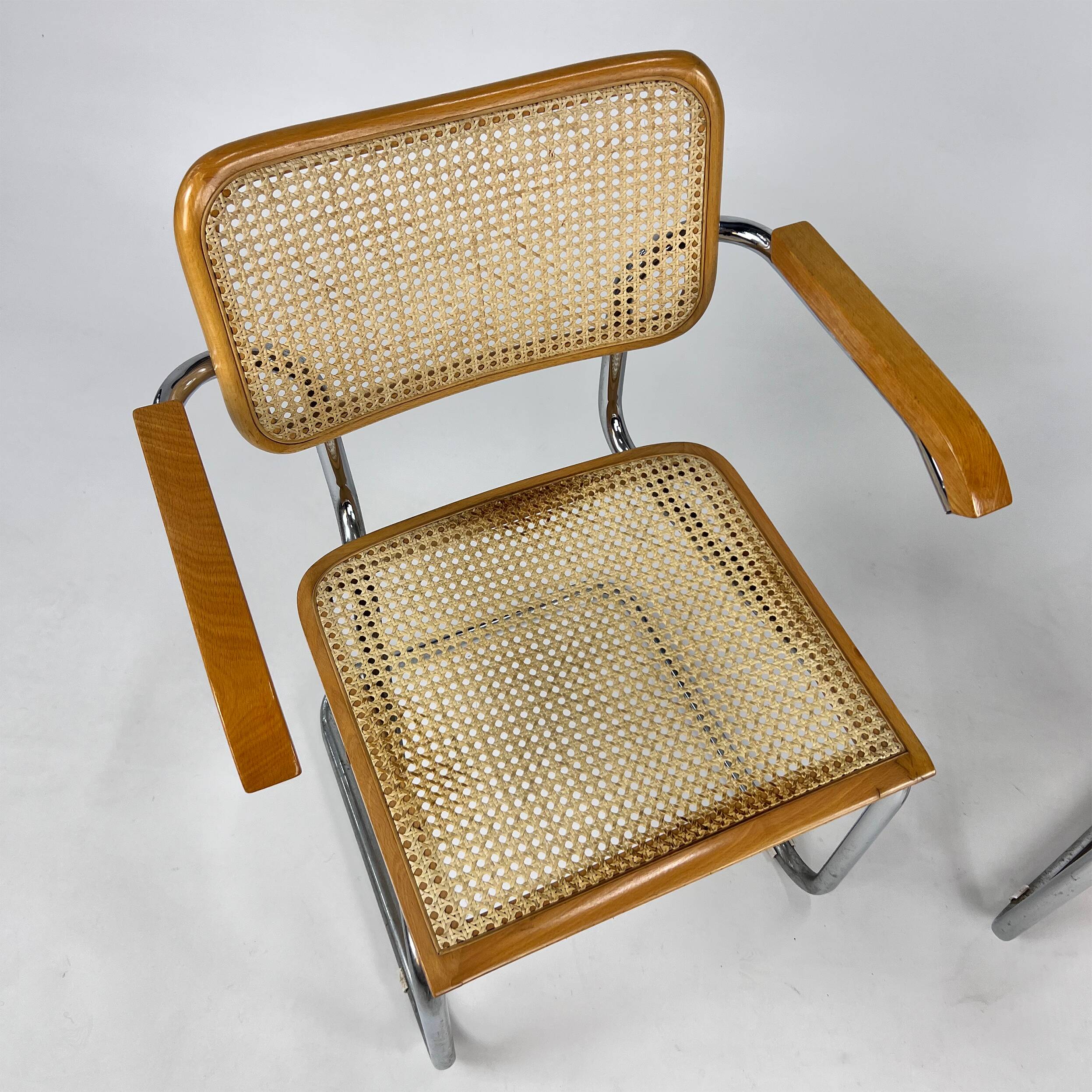 Set of 2 Tubular Frame and Cane Cantilever Arm chairs, Italy, 1970s