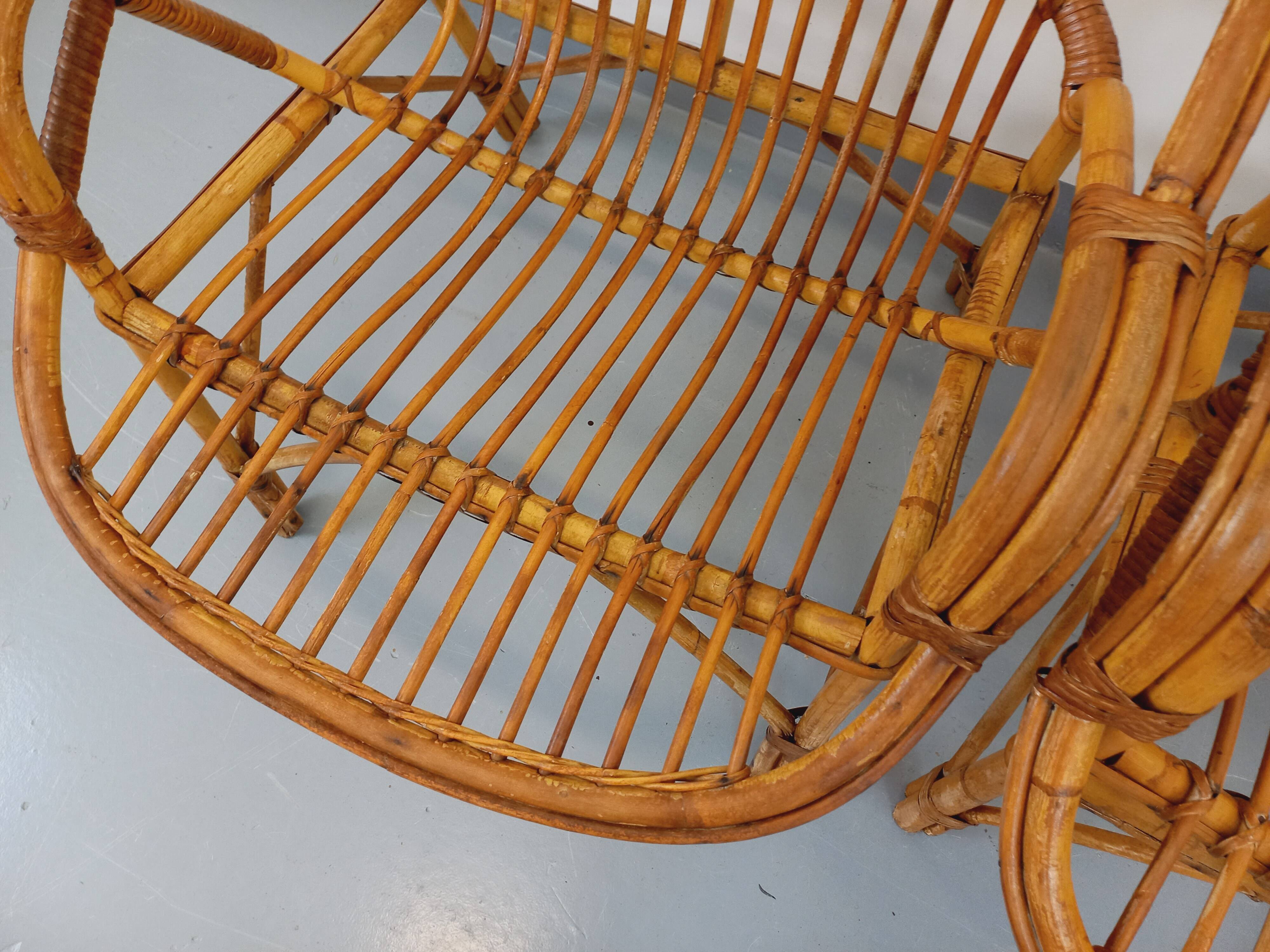 Set of 4 vintage rattan armchairs from the 60s