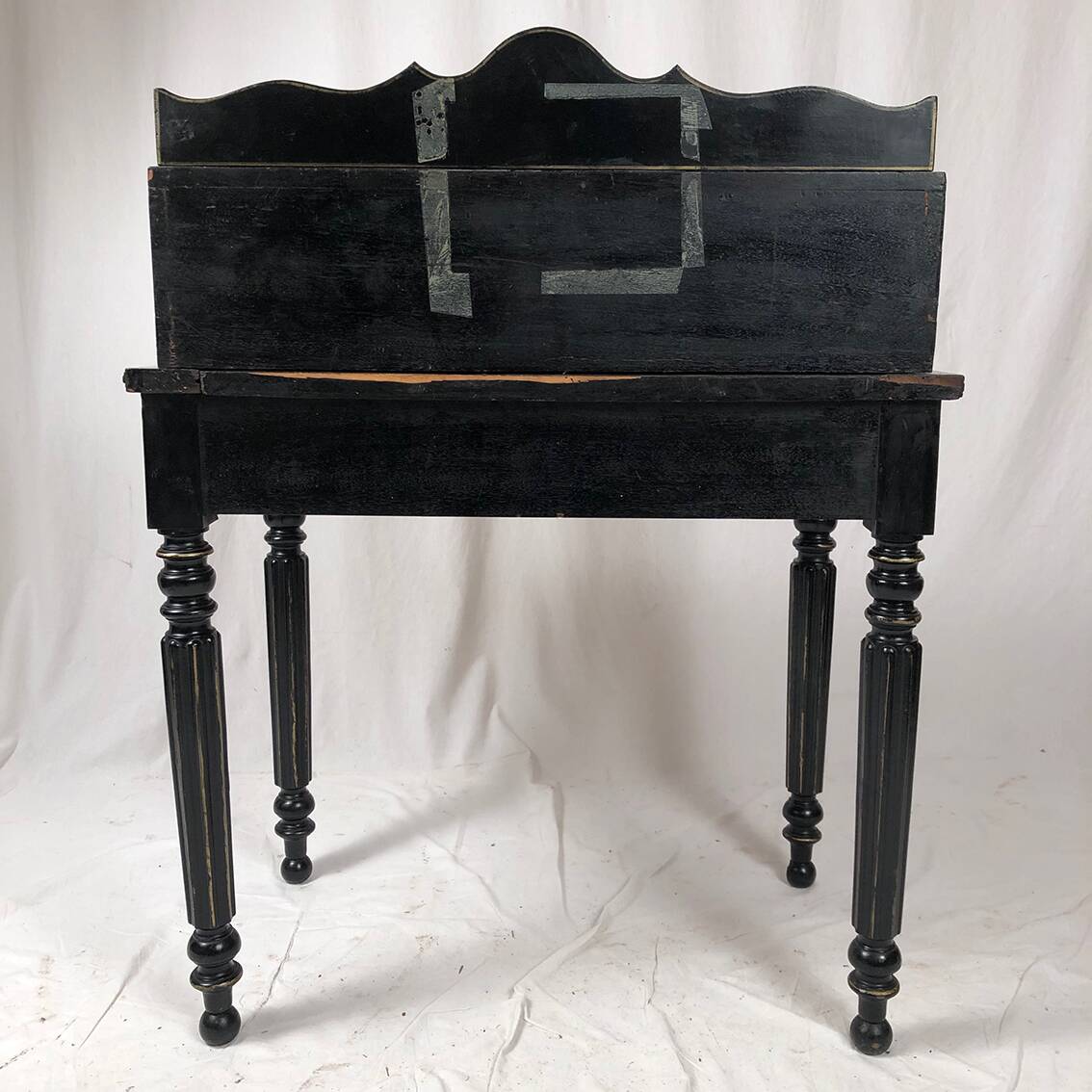 Bonheur du jour in black lacquered wood with rich painted decorations of flowers and birds, Napoleon III