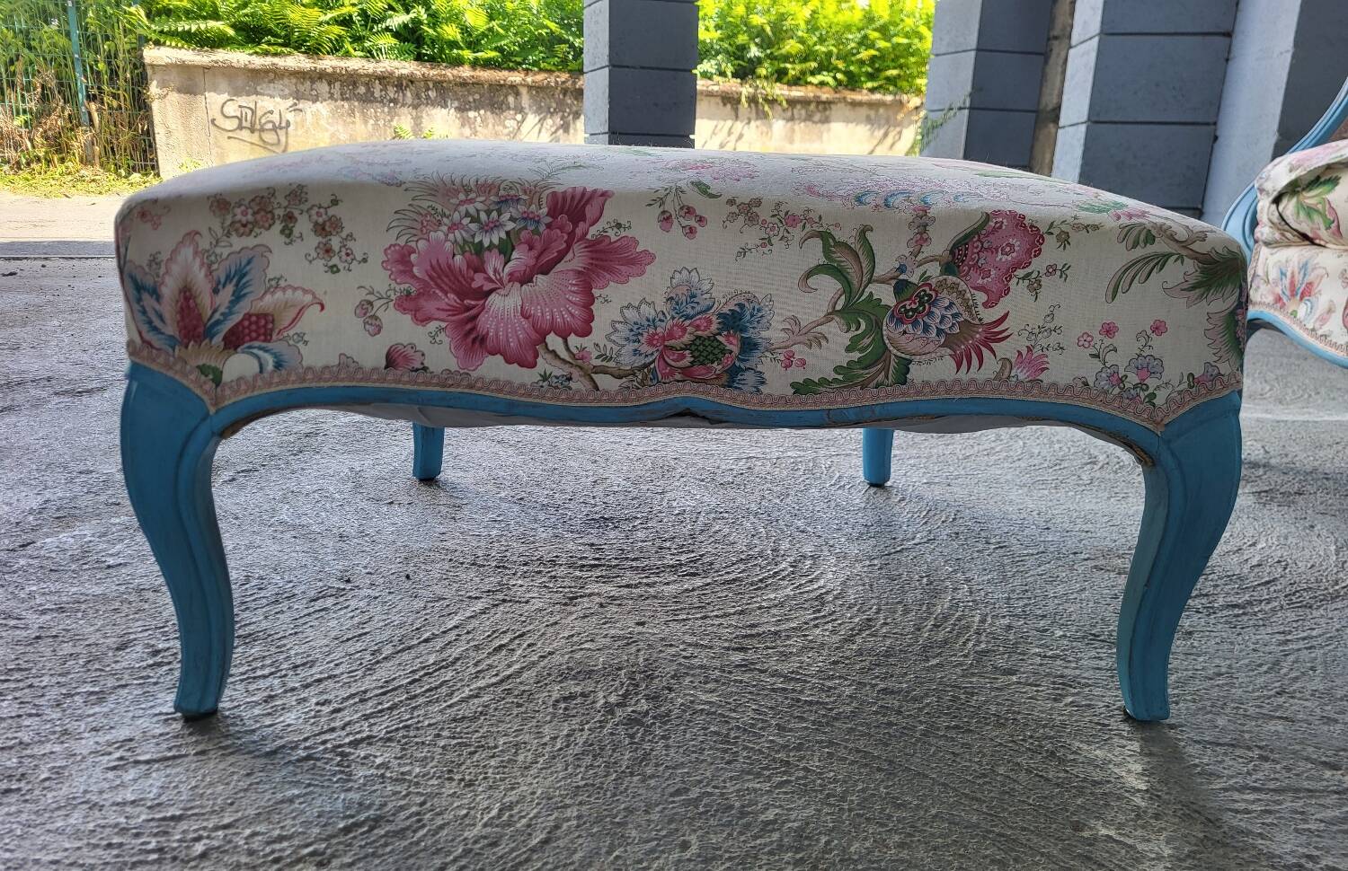 Louis XV style armchair and footstool