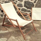 Transat avec extension chaise longue, en bois et tissu
