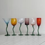 6 verres colorés pieds torsadés