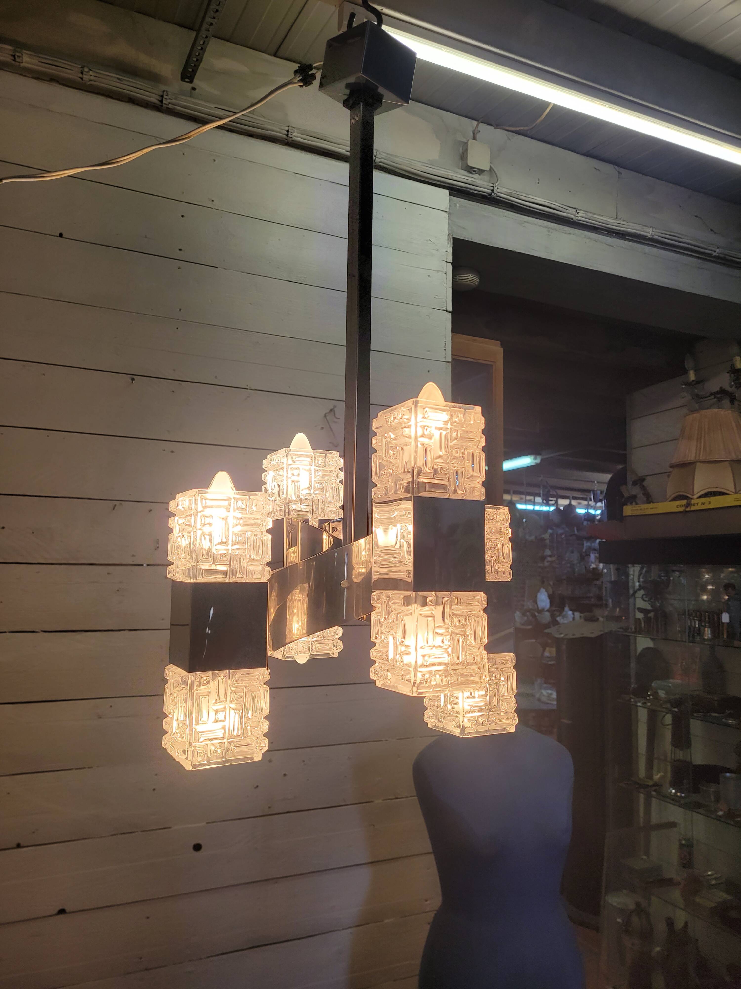 Chrome and glass pendant chandelier by Sciolari, Italy, 1960s