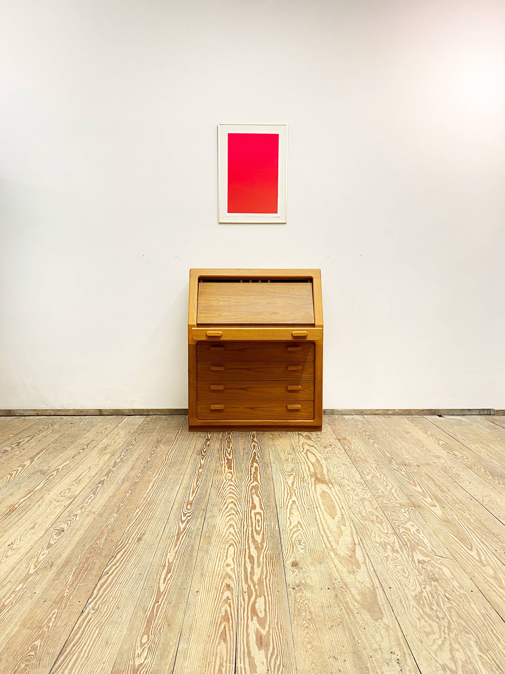 Danish Mid Century Teak Writing Cabinet, Bureau or Secretary Desk with roll top, 1960s
