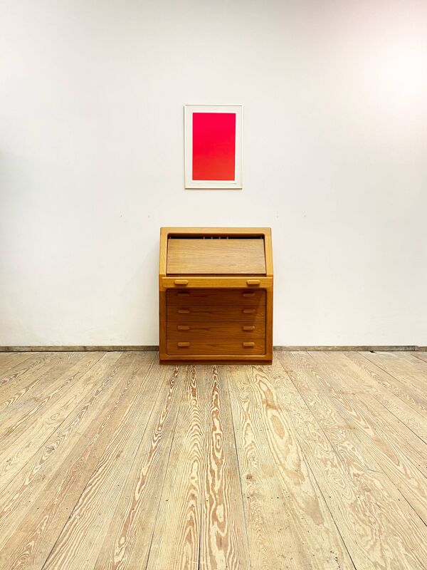 Cabinet d’écriture en teck danois du milieu du siècle, bureau ou bureau de secrétaire avec rouleau, années 1960