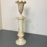Vintage Spanish Alabaster Pedestal Column with Original Vase, 1970s, Set of 2