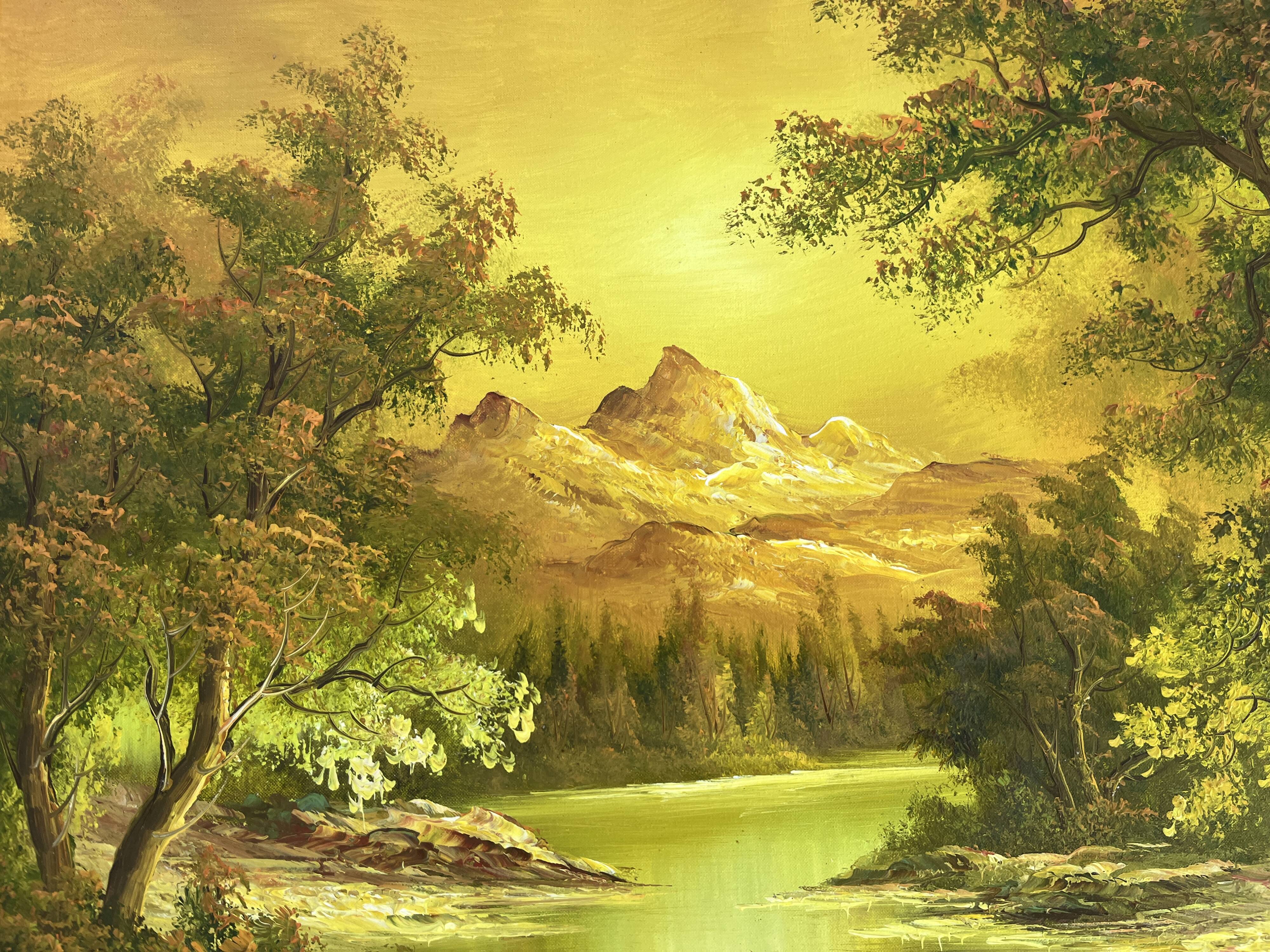 Large landscape painting - Mountain scene at dusk