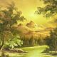 Large landscape painting - Mountain scene at dusk