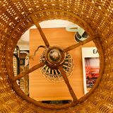 Wicker and glass table lamp