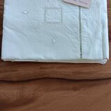 Large vintage white linen embroidered pillowcases (set of 2)