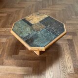 Vintage oak and slate coffee table