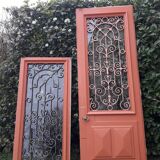 Porte d’entrée 264x99cm ancienne noyer chêne grille fer forgé panneau vitré