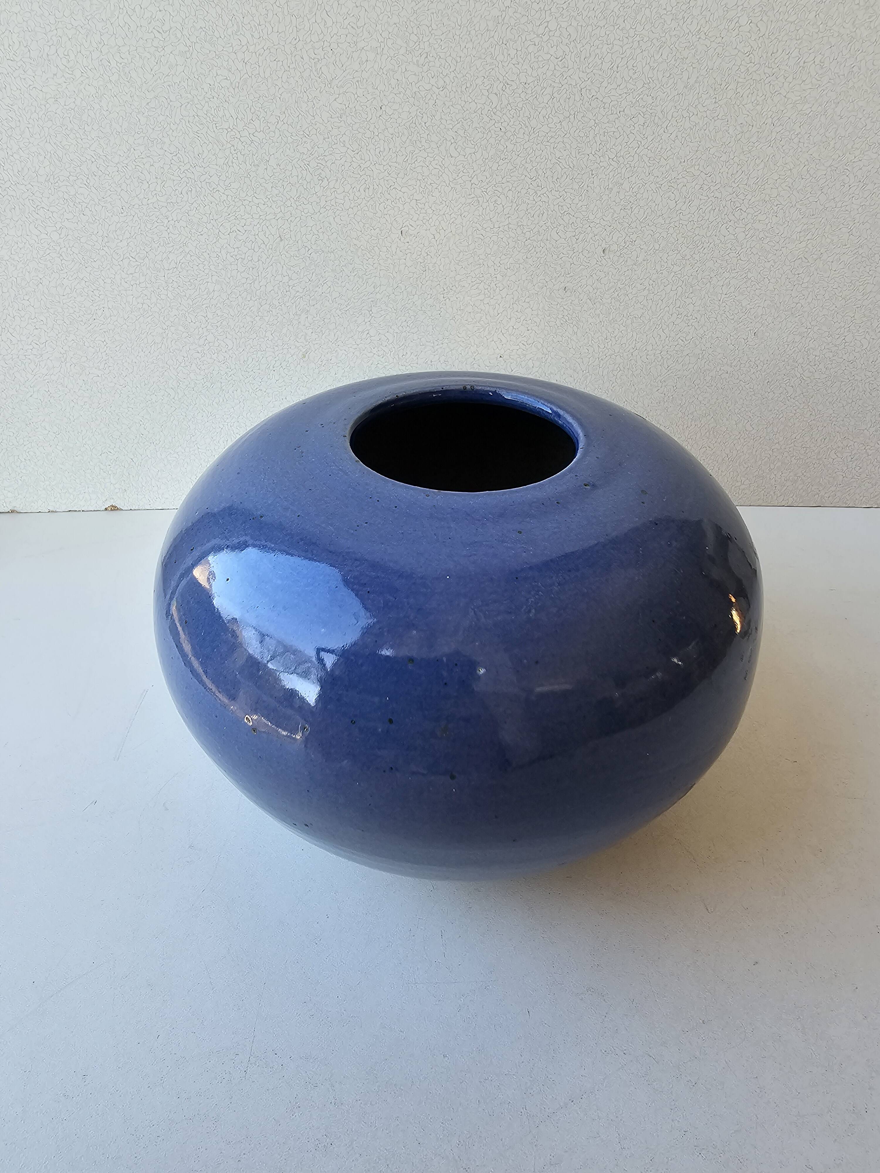 Blue ceramic round vase Unmarked